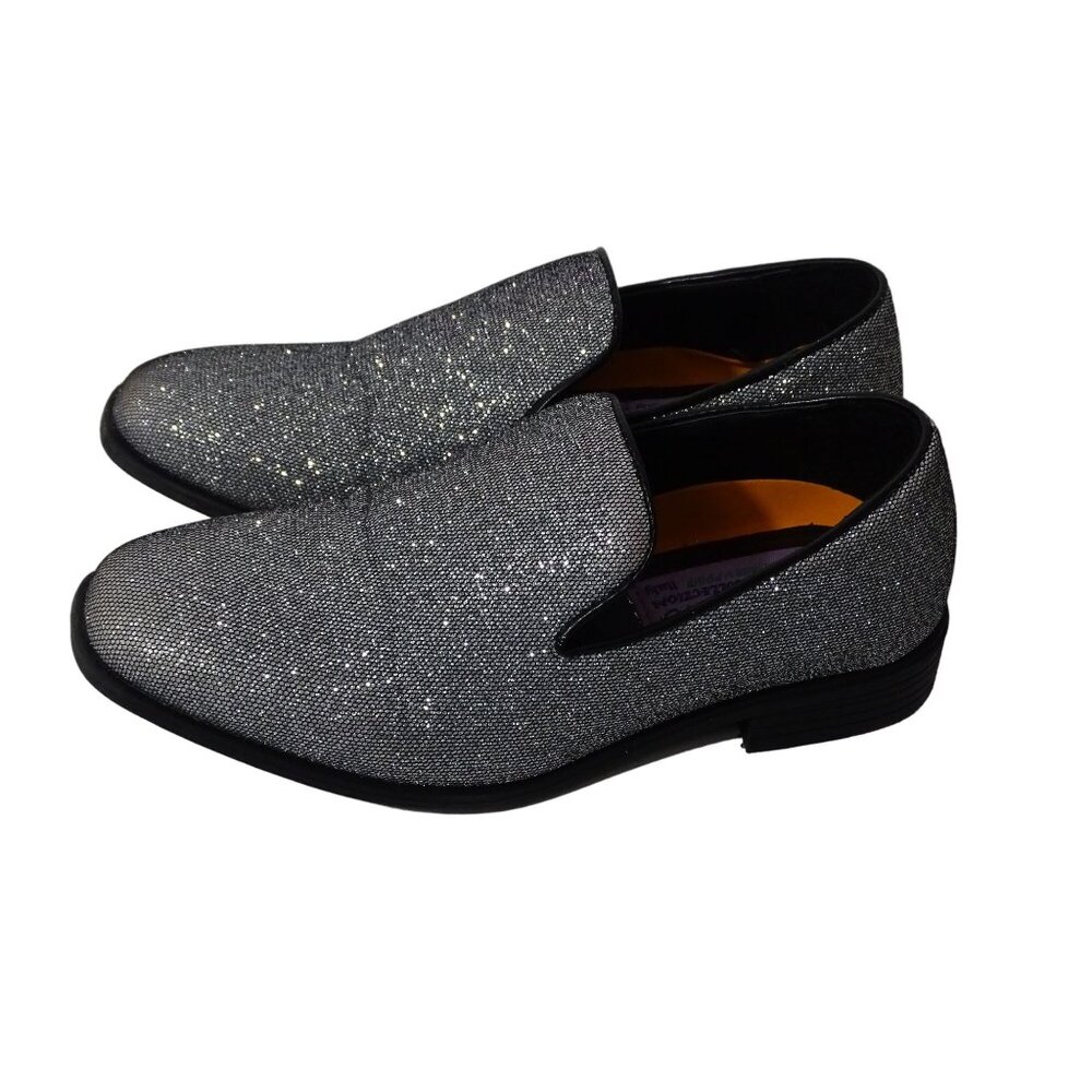 Jodano Collection Memory Foam Loafers Boys Size 2 Silver Glitter Slip On Shoes - Picture 2 of 10